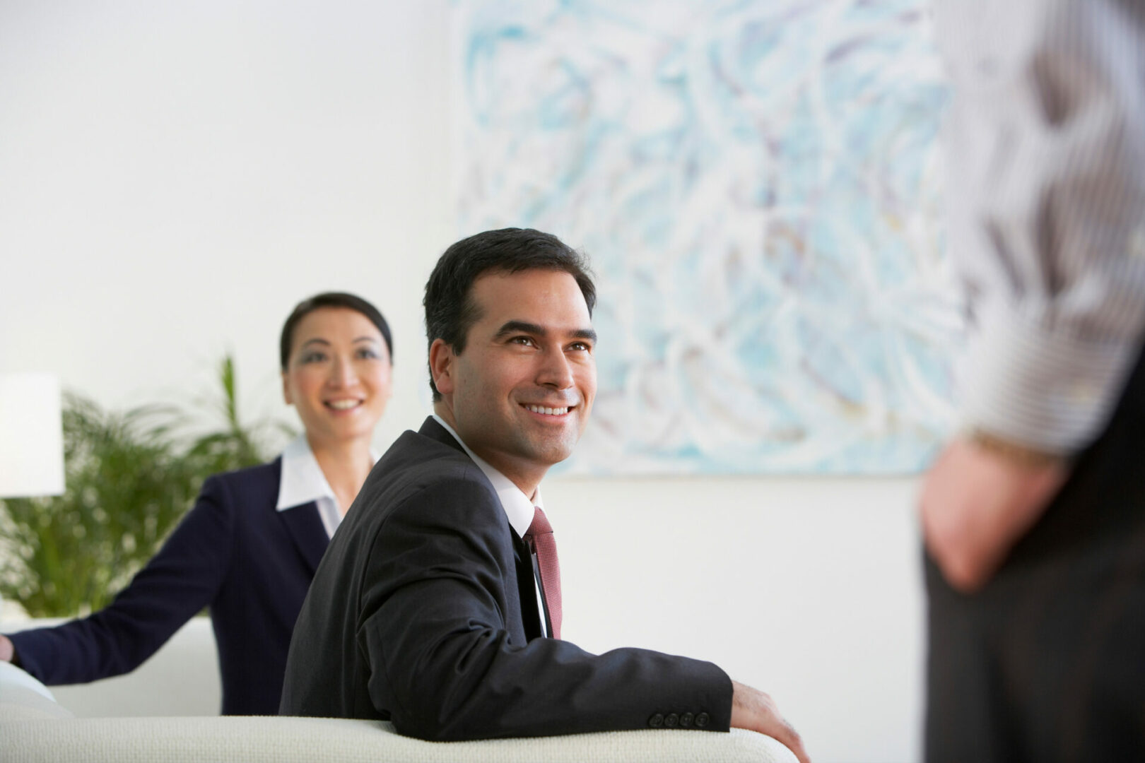 Business colleagues in a lobby area